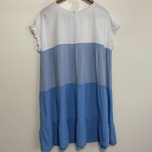 SHEIN Blue White Color Block Dress Size 14 XXL Ruffle Hem